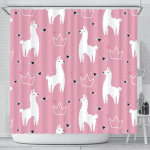 Llama Alpaca Pink Background Shower Curtain Fulfilled In US