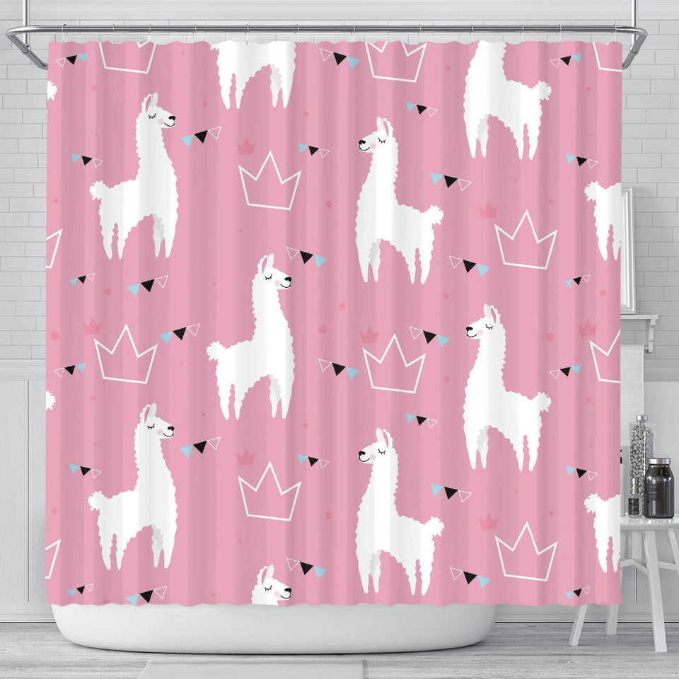 Llama Alpaca Pink Background Shower Curtain Fulfilled In US