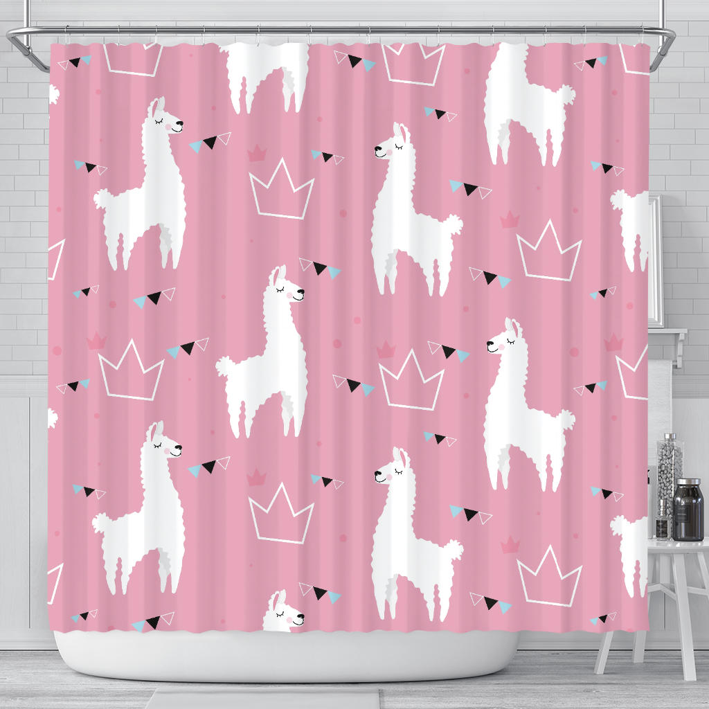 Llama Alpaca Pink Background Shower Curtain Fulfilled In US