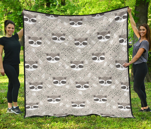 Cute Raccoons Leaves Dot Premium Quilt