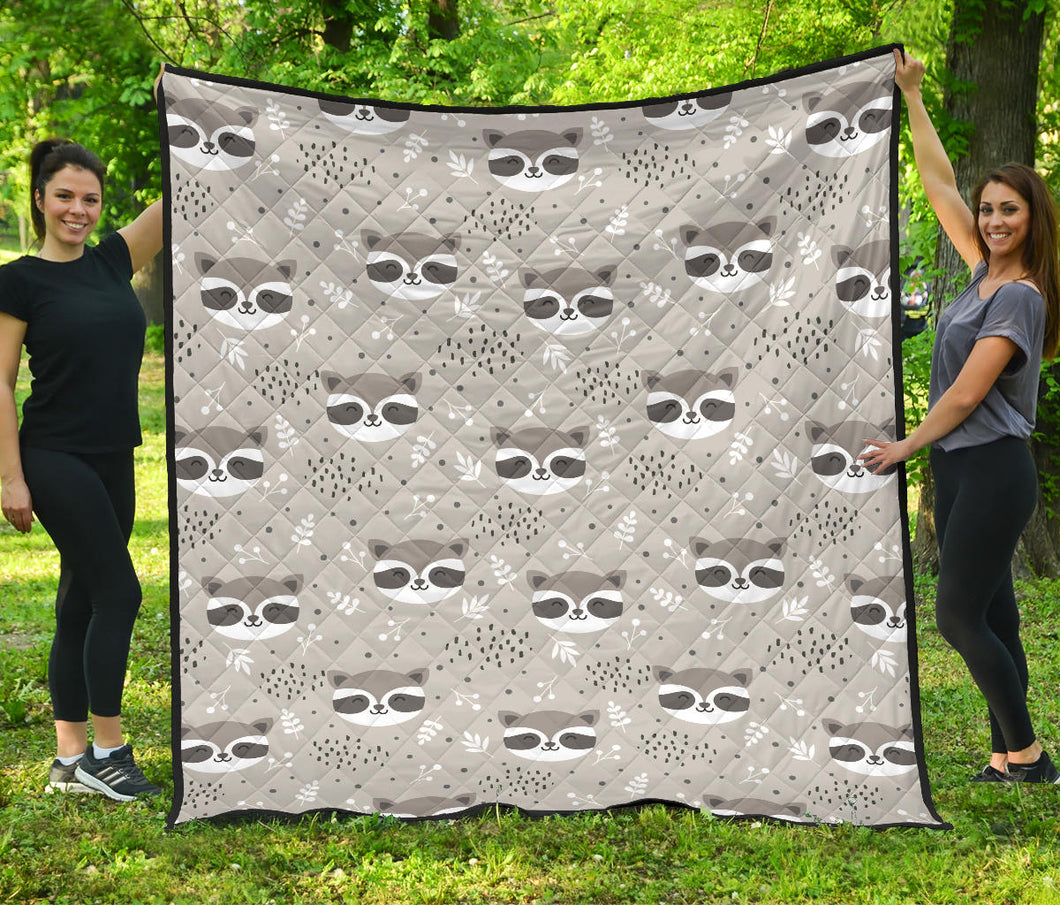 Cute Raccoons Leaves Dot Premium Quilt