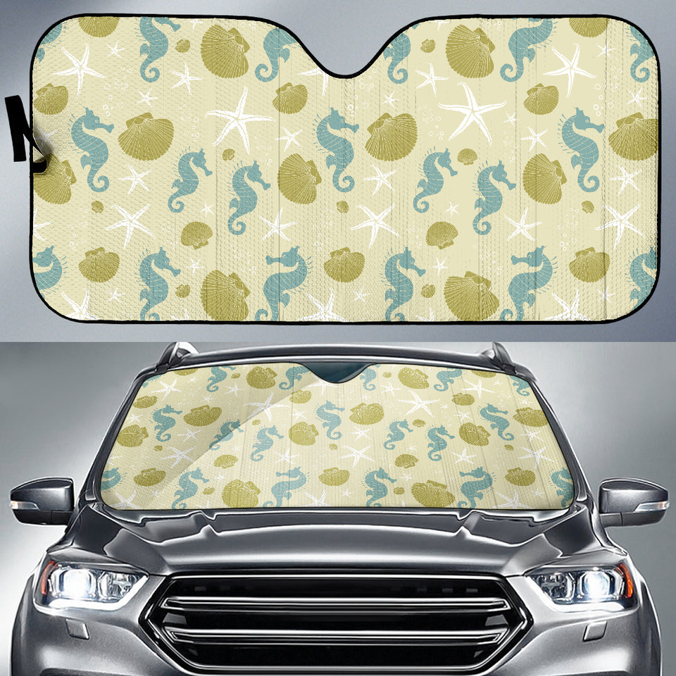 Seahorse Shell Starfish Pattern Background Car Sun Shade