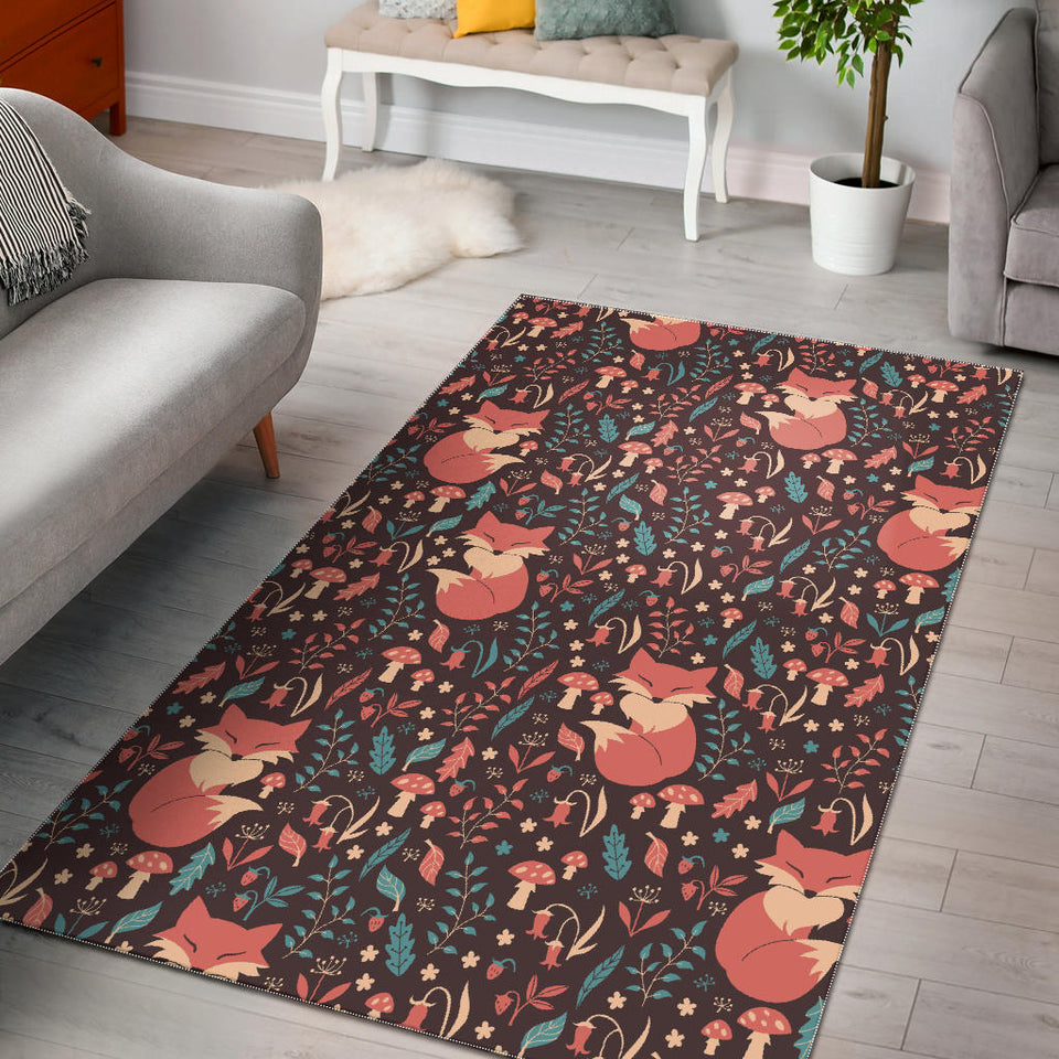 Fox Leaves Mushroom Pattern Area Rug