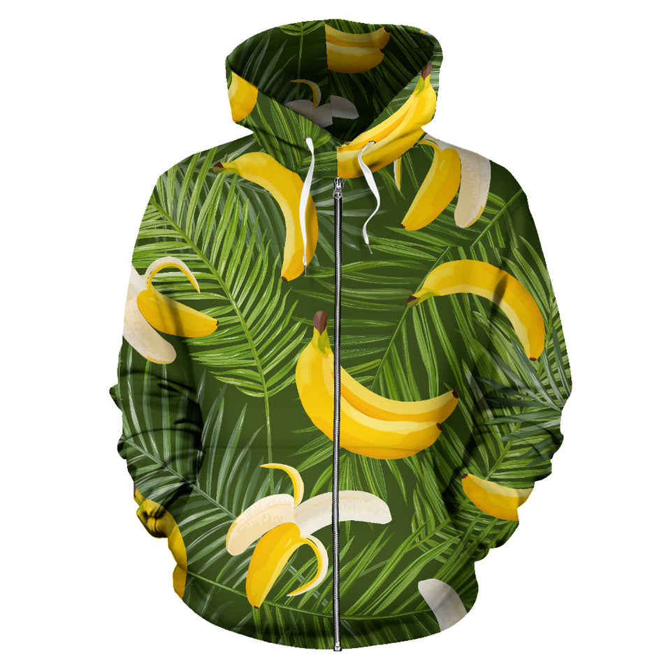 Banana Palm Leaves Pattern Zip Up Hoodie
