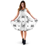 Cute French Bulldog Paw Pattern Sleeveless Midi Dress