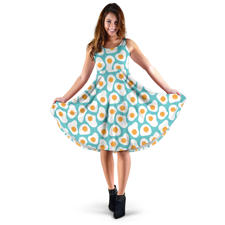 Fried Eggs Pattern Print Design 04 Sleeveless Midi Dress