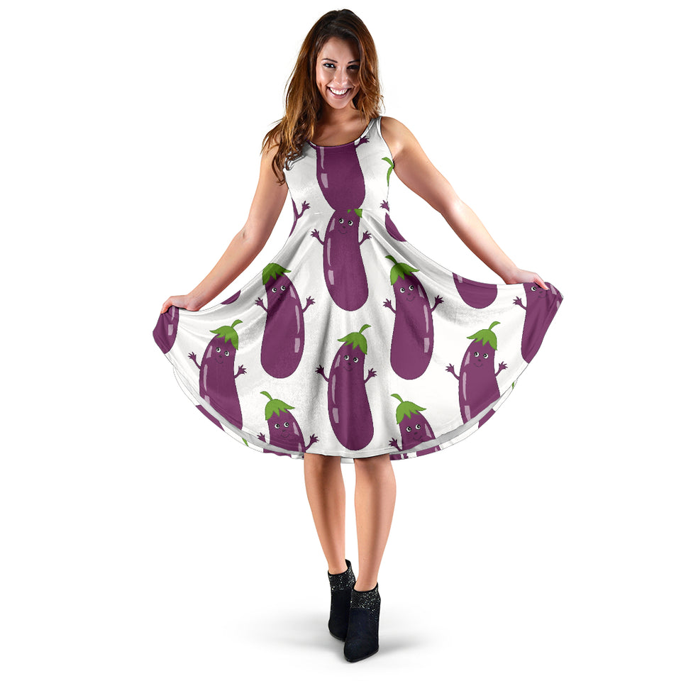 Eggplant Pattern Print Design 01 Sleeveless Midi Dress