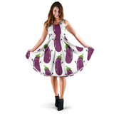 Eggplant Pattern Print Design 01 Sleeveless Midi Dress