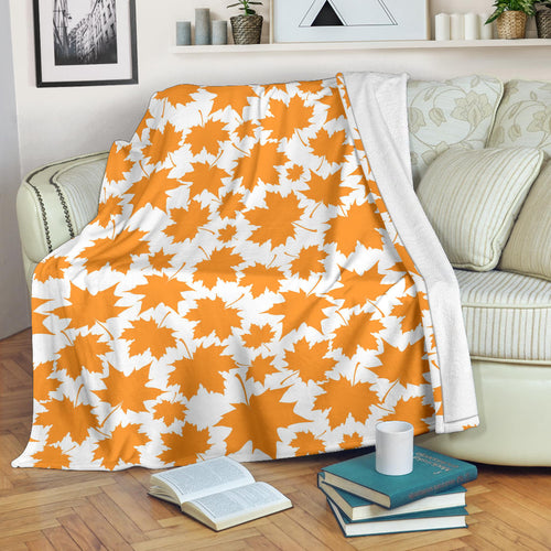 Orange Maple Leaf Pattern Premium Blanket