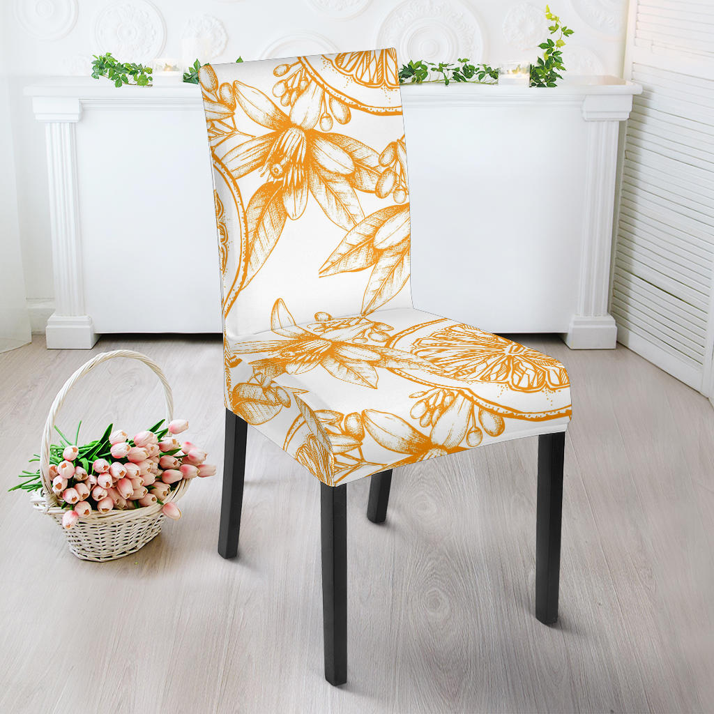 Hand Drawn Orange Fruit Pattern Dining Chair Slipcover