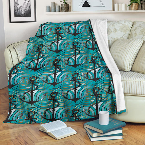 Anchor Nautical Green Background Premium Blanket