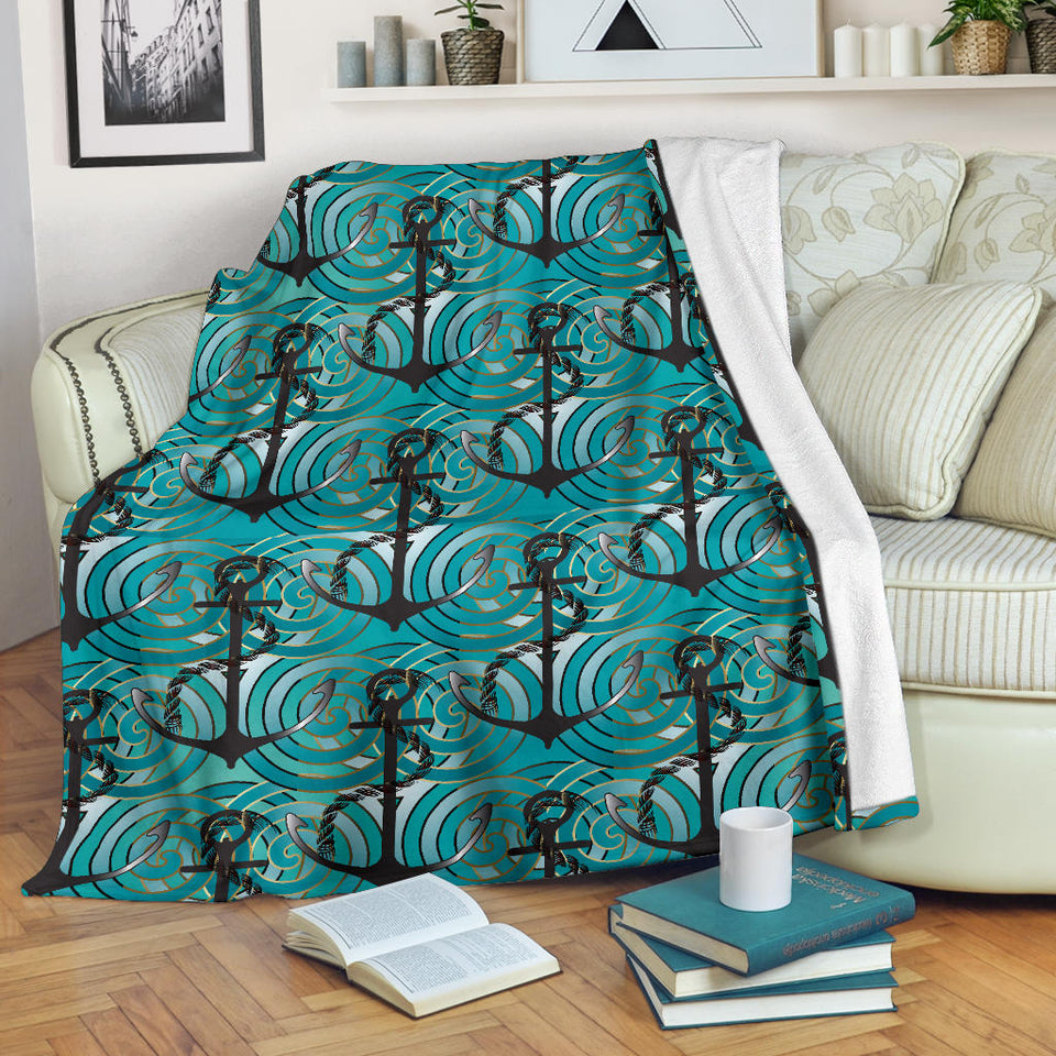 Anchor Nautical Green Background Premium Blanket