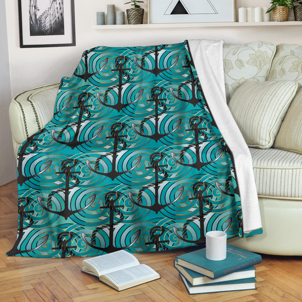 Anchor Nautical Green Background Premium Blanket