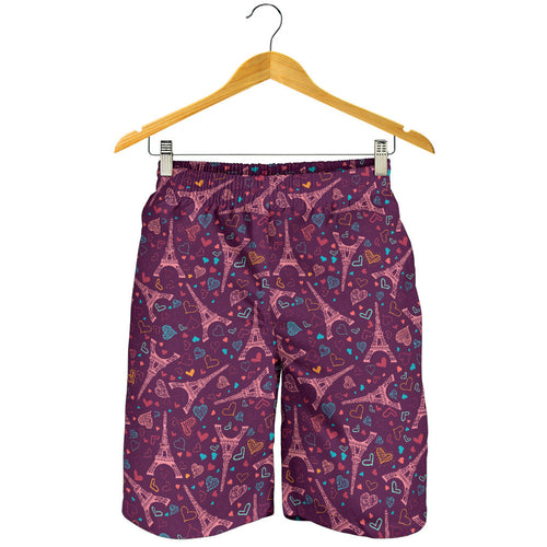 Eiffel Tower Heart Pattern Print Design 04 Men Shorts