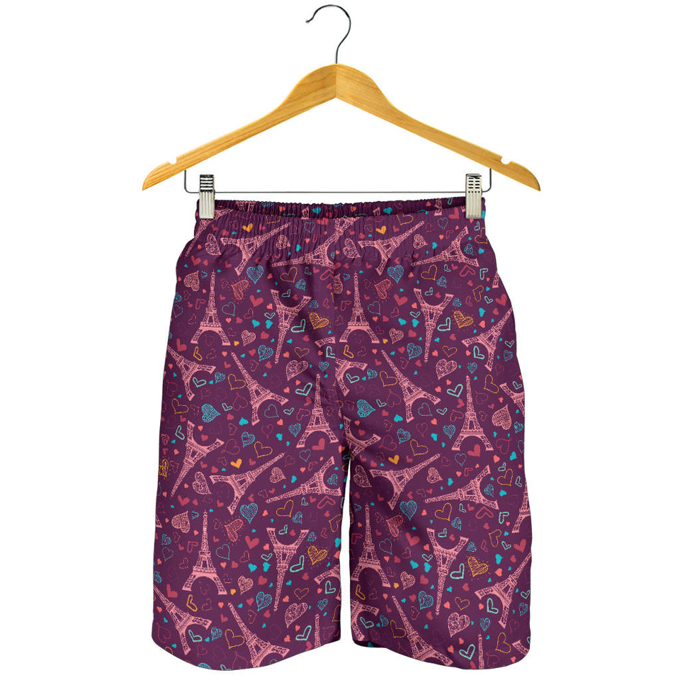 Eiffel Tower Heart Pattern Print Design 04 Men Shorts