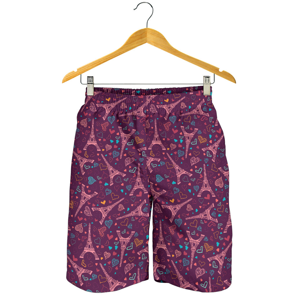 Eiffel Tower Heart Pattern Print Design 04 Men Shorts