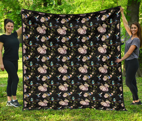 Hummingbird Pattern Print Design 03 Premium Quilt