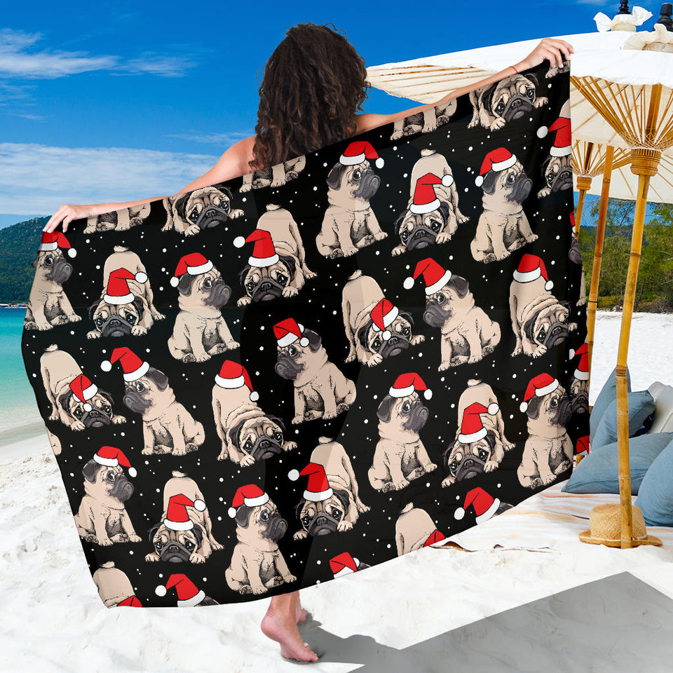 Christmas Pugs Santa_S Red Cap Pattern Sarong