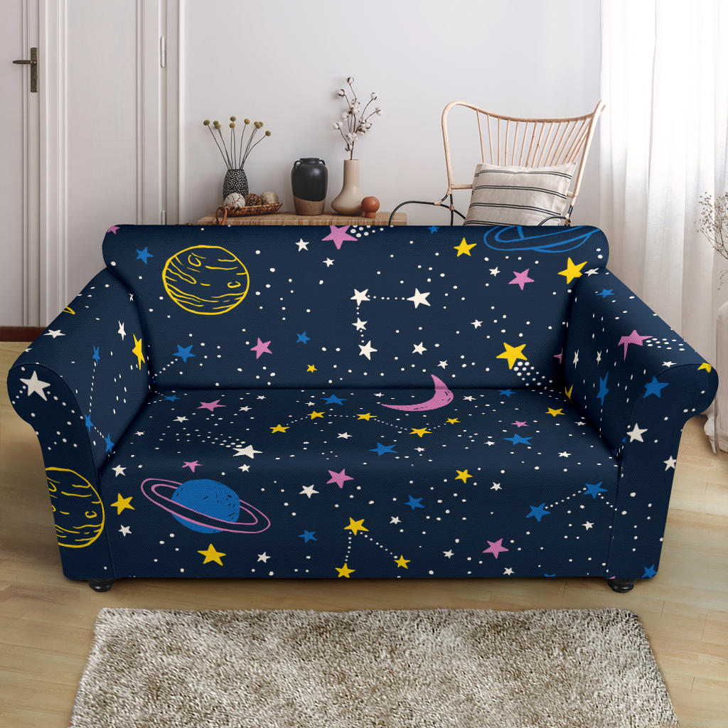 Space Pattern With Planets, Comets, Constellations And Stars Loveseat Couch Slipcover