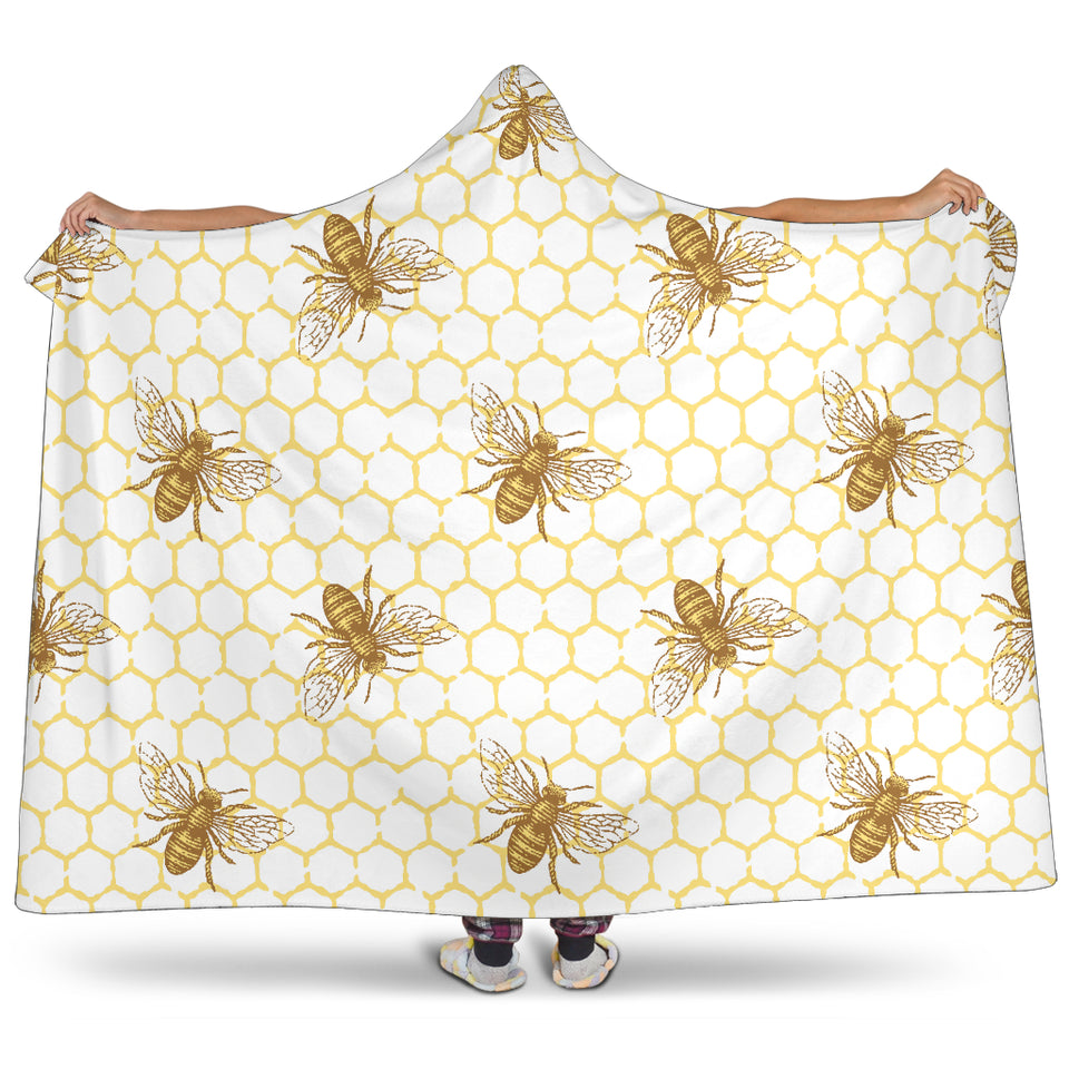 Bee Honeycomb Seamless Design Pattern Hooded Blanket