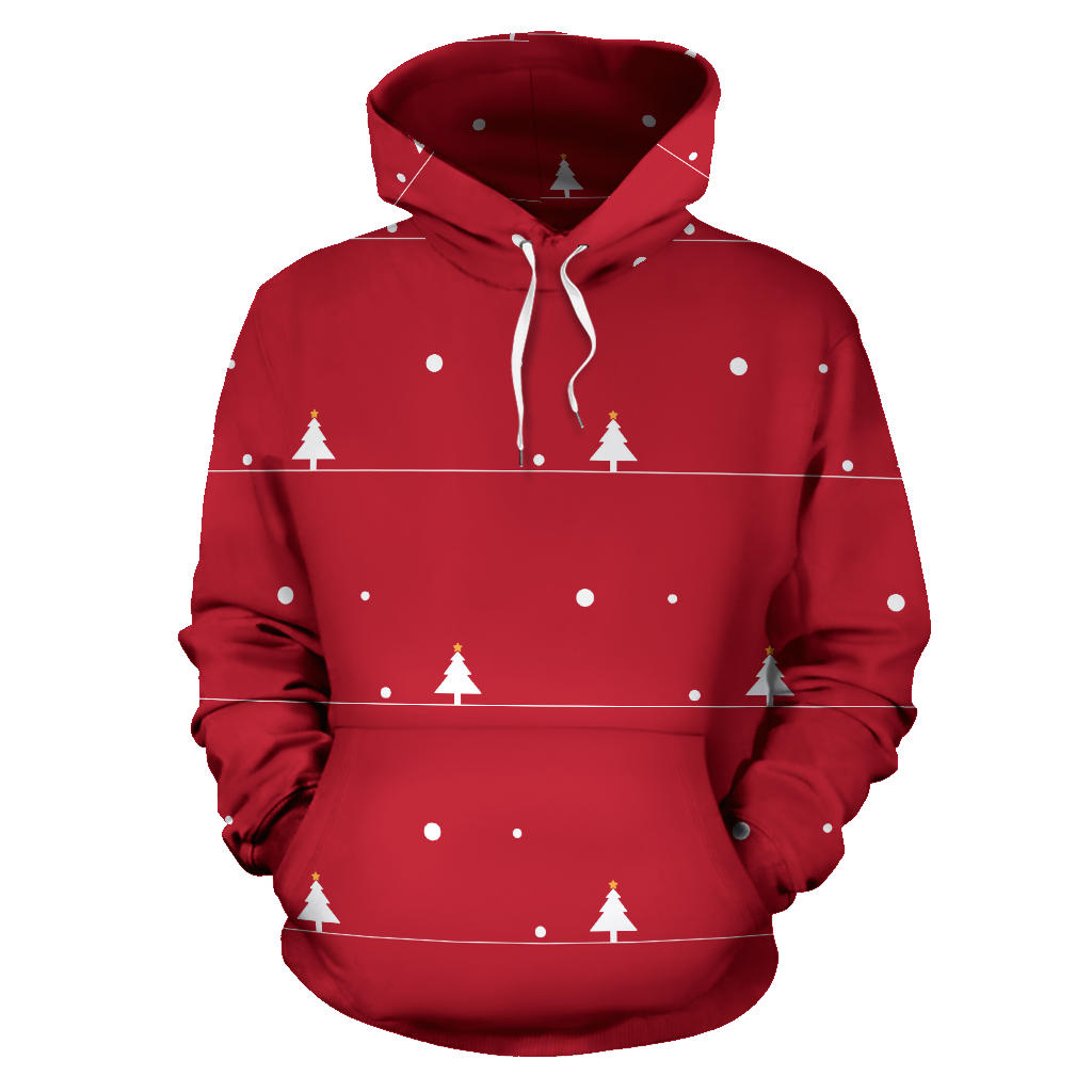 Christmas Tree Star Snow Red Background Men Women Pullover Hoodie