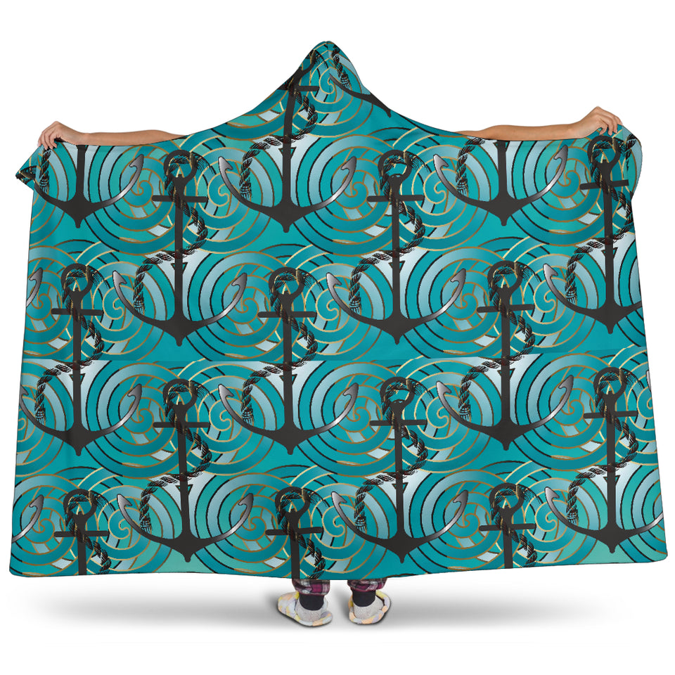 Anchor Nautical Green Background Hooded Blanket