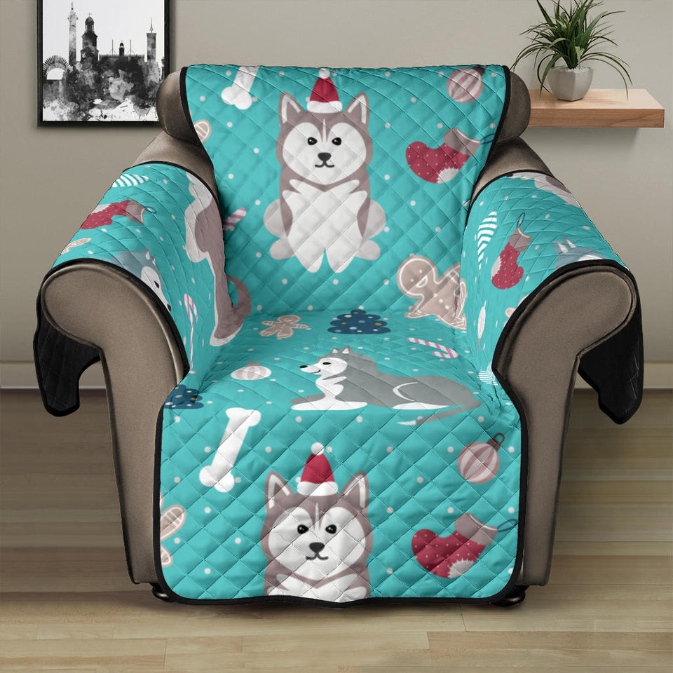 Christmas cute siberian husky puppie pattern Recliner Cover Protector