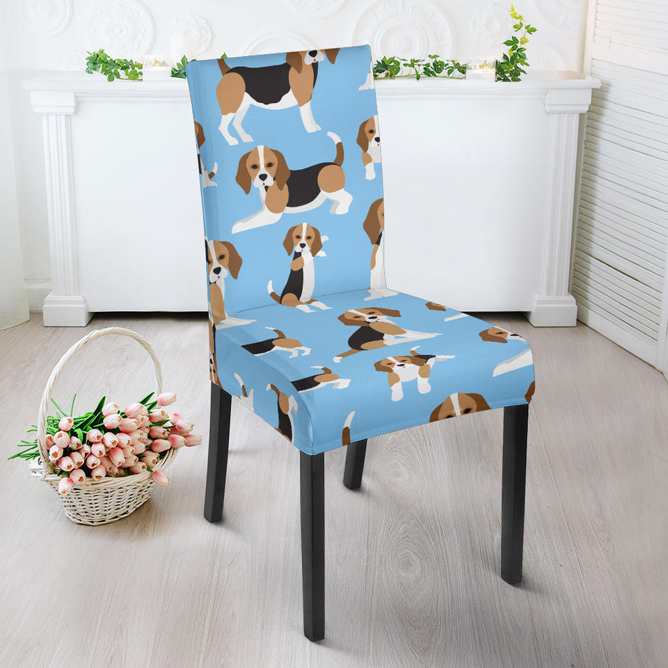 Beagle Dog Blue Background Pattern Dining Chair Slipcover