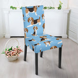 Beagle Dog Blue Background Pattern Dining Chair Slipcover