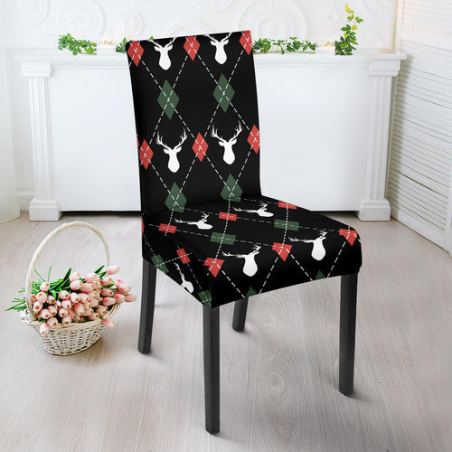 Deer Christmas New Year Pattern Argyle Dining Chair Slipcover