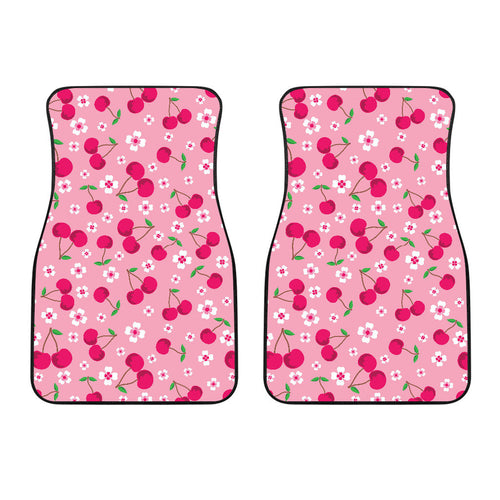 Cherry Flower Pattern Pink Background  Front Car Mats