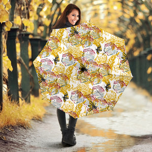 Cool Bee Honeycomb Leaves Pattern Umbrella