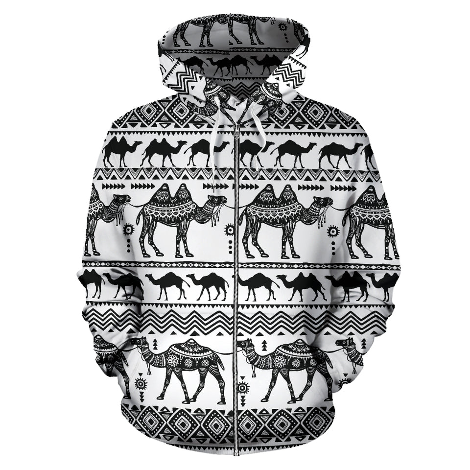 Camel Polynesian Tribal Pattern Zip Up Hoodie