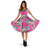 Chameleon Lizard Pattern Pink Background Sleeveless Midi Dress