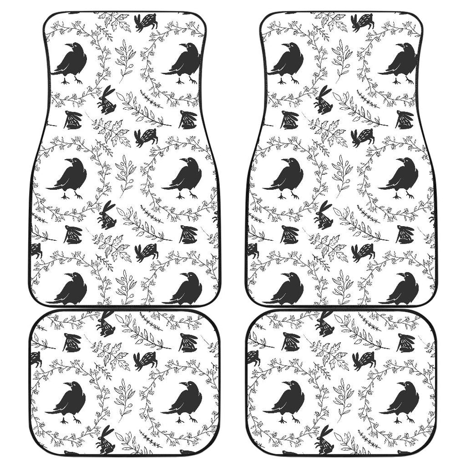 Crows Floral Wreath Rabbit Pattern Front And Back Car Mats