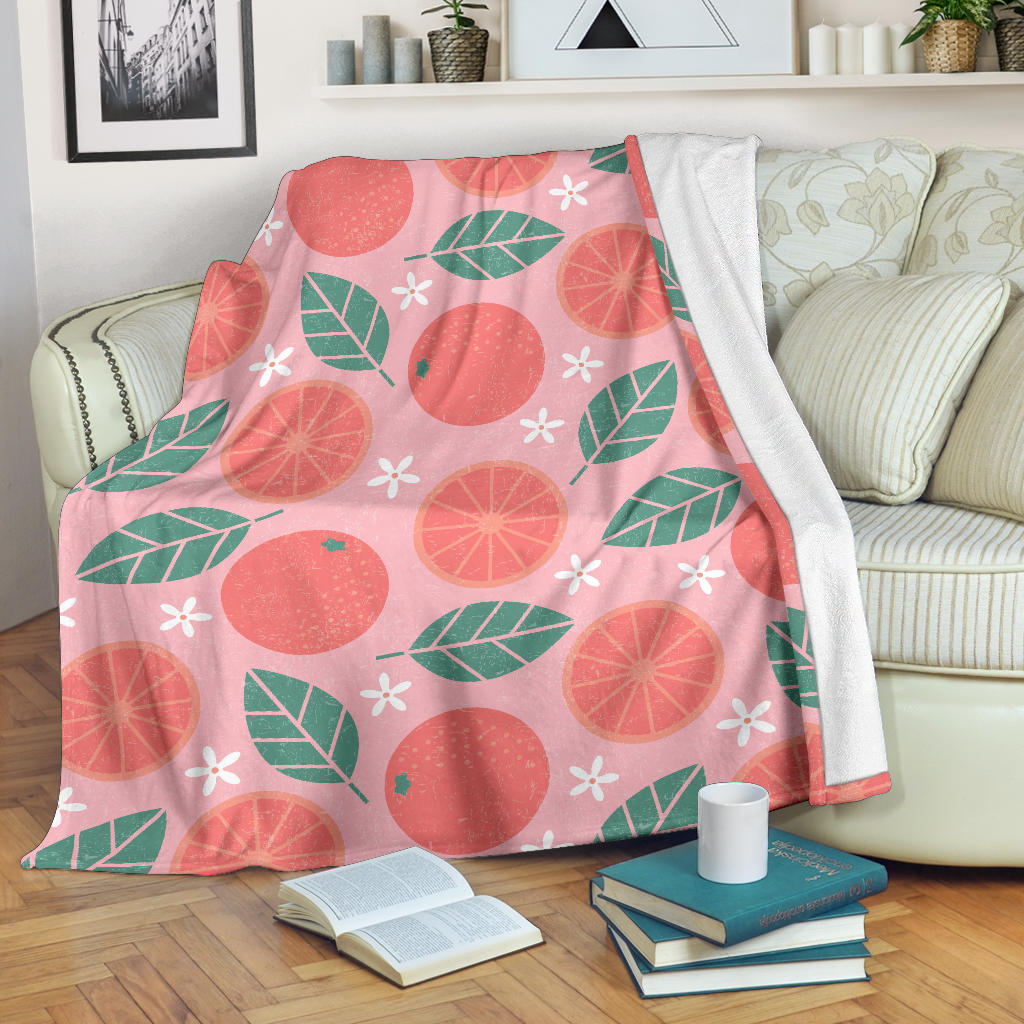 Grapefruit Leaves Flower Pink Background Premium Blanket