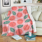 Grapefruit Leaves Flower Pink Background Premium Blanket