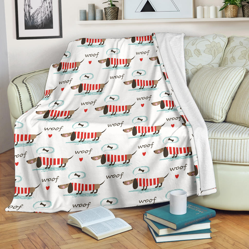 Cute Dachshund Bone Pattern Premium Blanket