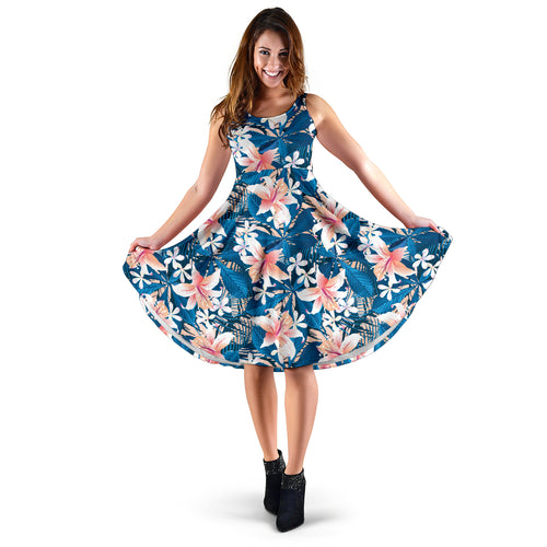 Hibiscus Pattern Print Design 02 Sleeveless Midi Dress