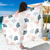 Black Gray Cream Coral Ginkgo Leaves Pattern Sarong