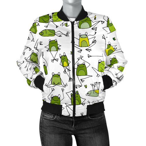Sketch Funny Frog Pattern Women'S Bomber Jacket