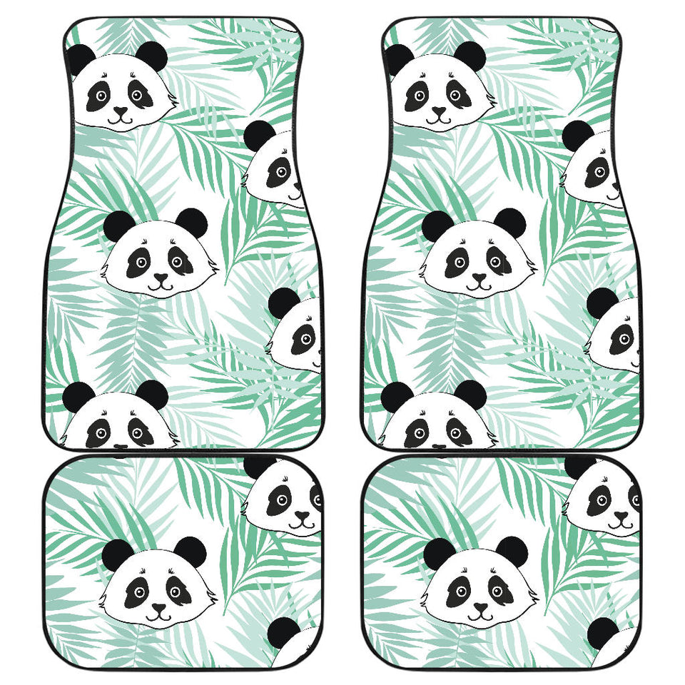 Panda Pattern Tropical Leaves Background Front And Back Car Mats