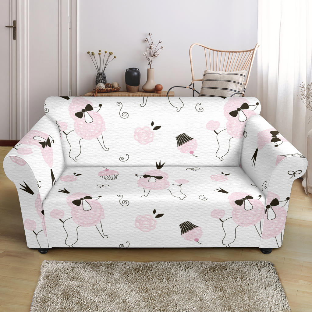 Poodle Dog Rose Cake Pattern Loveseat Couch Slipcover