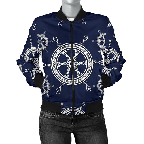 Nautical Steering Wheel Design Pattern Women'S Bomber Jacket
