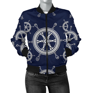 Nautical Steering Wheel Design Pattern Women'S Bomber Jacket