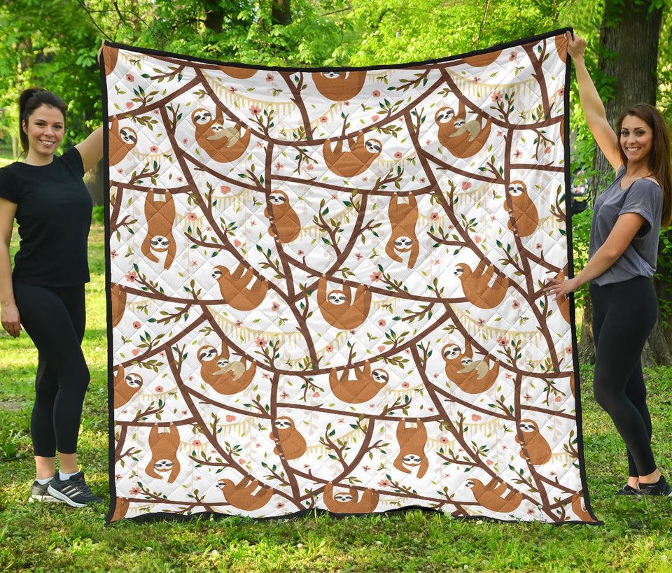 Sloths Hanging On The Tree Pattern Premium Quilt