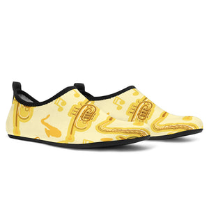 Saxophone Cornet Pattern Yellow Background Aqua Shoes