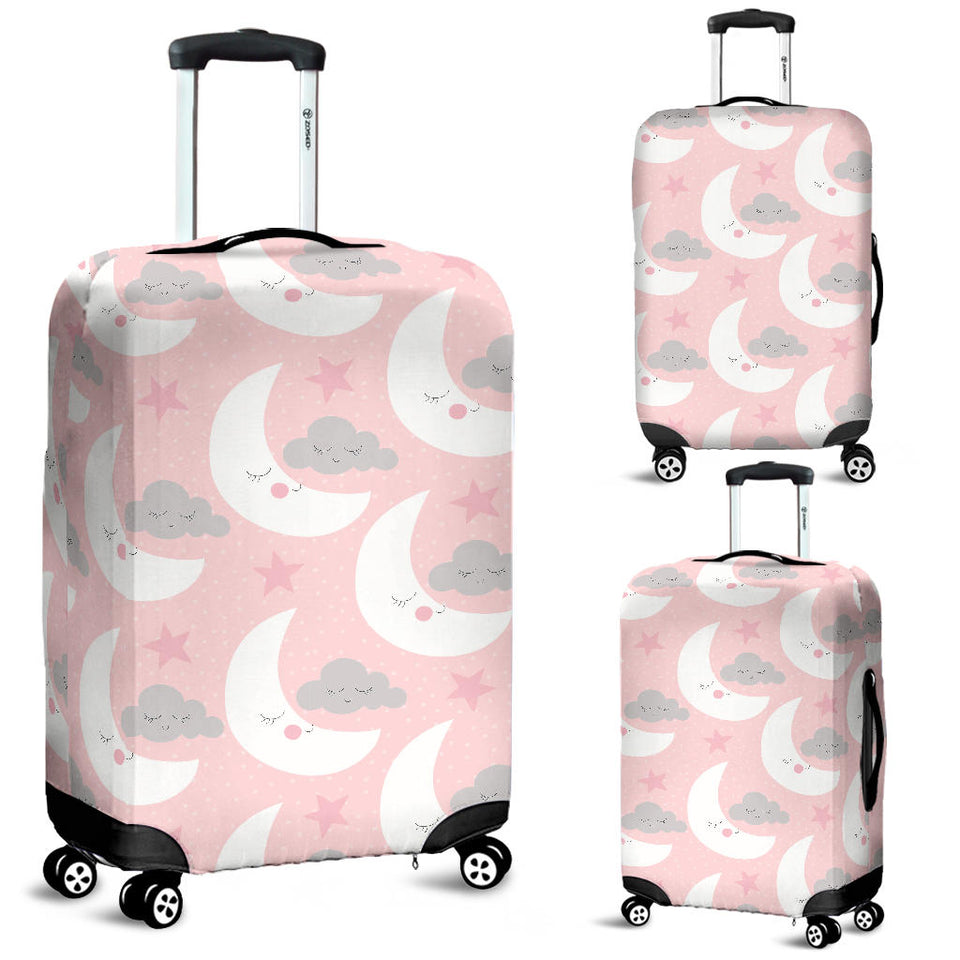 Cute Moon Cloud Star Pattern Pink Dot Background Luggage Covers