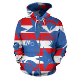 American Football Ball Star Stripes Pattern Zip Up Hoodie