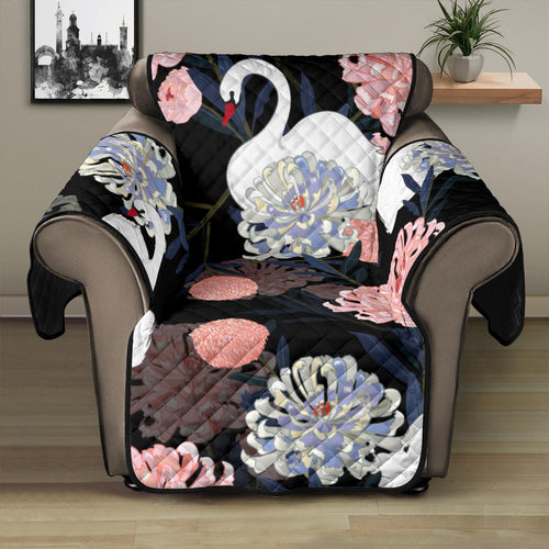 white swan blooming flower pattern Recliner Cover Protector